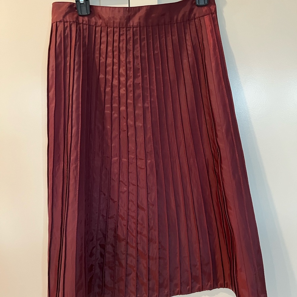 Anthropologie Odille Pleated Burgundy Wine A Line Skirt Women’s | 4 - Picture 8 of 9